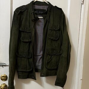 DSQUARED2 Suede Leather  Dark Green Men's Field Jacket Size 50”